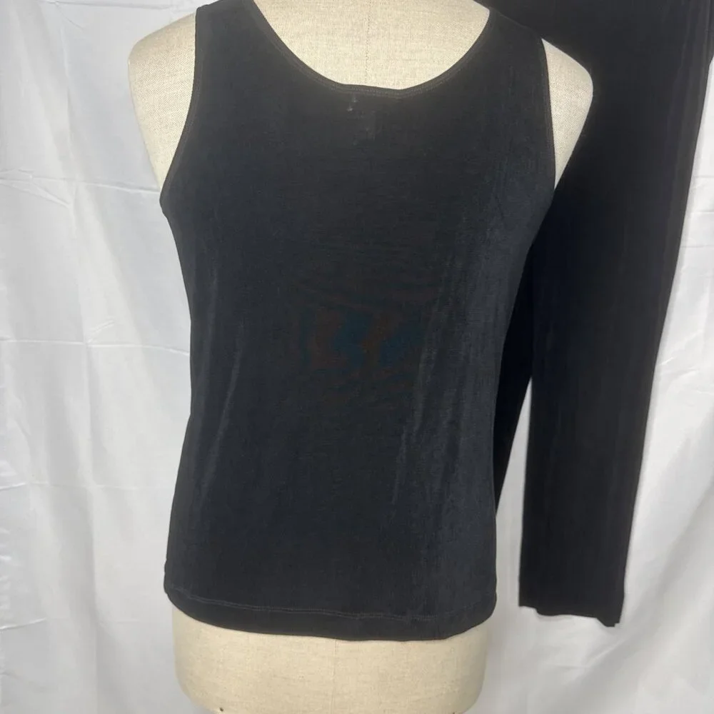 Chicos Travelers Womens 2 Black 3Pc Set Knit Tank Top Cardigan Pull On Pants L
